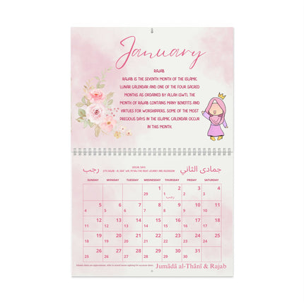 The Hijabi Hues Islamic 2025 Calendar with Characters and Islamic Months