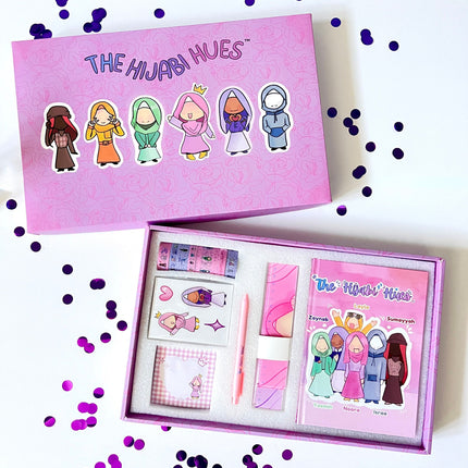 The Hijabi Hues Stationery Gift Set - Notebook, Washi Tape, Rulers, Sticky Notes, Stickers
